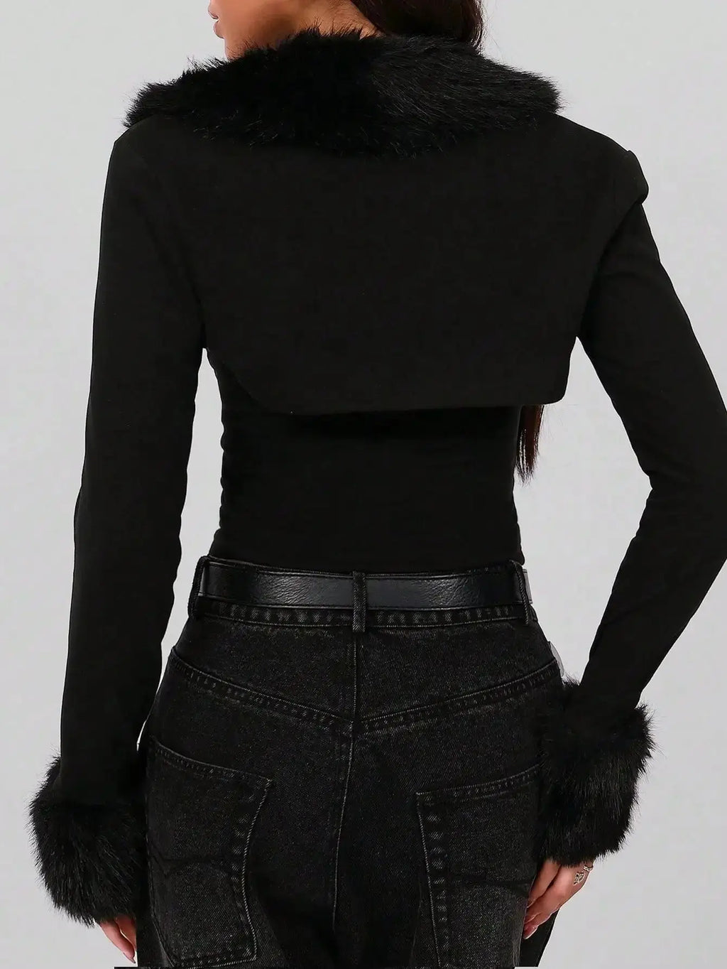 2pcs Women's Faux Fur Collar Bandeau Top & Open Front Jacket Set, Sexy Night Out Outfit - LUXURY CLOTHESMy store 2pcs Women's Faux Fur Collar Bandeau Top & Open Front Jacket Set, Sexy Night Out Outfit My store