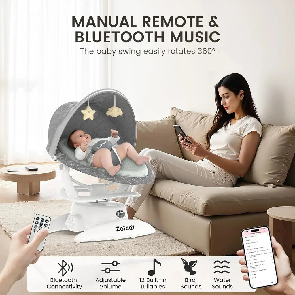 Baby Swing For Infants With Motion Detection, Electric Baby Swing With 3 Swing Modes, 12 Lullabies 5 - Speeds - LUXURY CLOTHESMy StoreBaby Swing For Infants With Motion Detection, Electric Baby Swing With 3 Swing Modes, 12 Lullabies 5 - Speeds My Store
