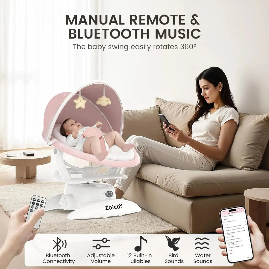 Baby Swing For Infants With Motion Detection, Electric Baby Swing With 3 Swing Modes, 12 Lullabies 5 - Speeds - LUXURY CLOTHESMy StoreBaby Swing For Infants With Motion Detection, Electric Baby Swing With 3 Swing Modes, 12 Lullabies 5 - Speeds My Store