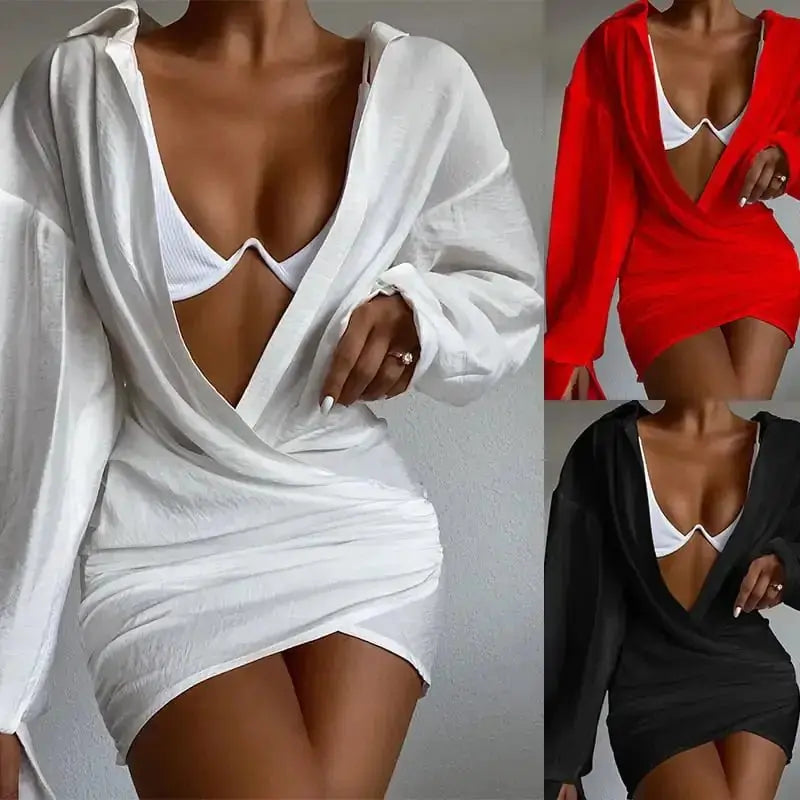 Chic Deep V - Neck Long Sleeve Mini - LUXURY CLOTHESLuxe & ClothingChic Deep V - Neck Long Sleeve Mini Luxe & Clothing