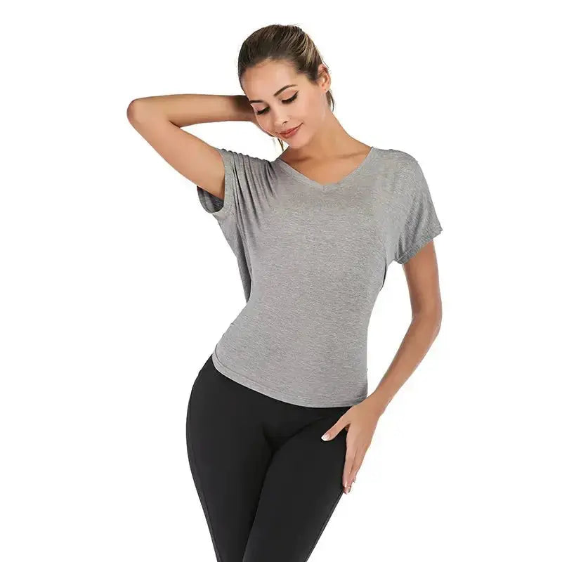 Chic Open Back V - Neck Tee for Women - LUXURY CLOTHESLuxe & ClothingChic Open Back V - Neck Tee for Women Luxe & Clothing