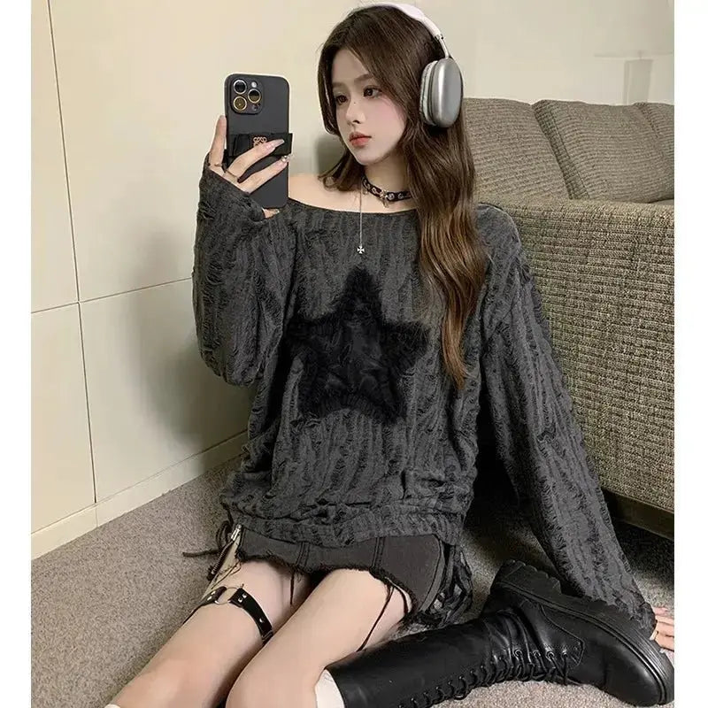 Clearance_Harajuku Tshirts Fashion Tops Star Hollow Out Long Sleeve T Shirt Korean Kawaii Ropa Mujer Casual Y2k T-shirt Clothes - LUXURY CLOTHESMy store Clearance_Harajuku Tshirts Fashion Tops Star Hollow Out Long Sleeve T Shirt Korean Kawaii Ropa Mujer Casual Y2k T-shirt Clothes My store