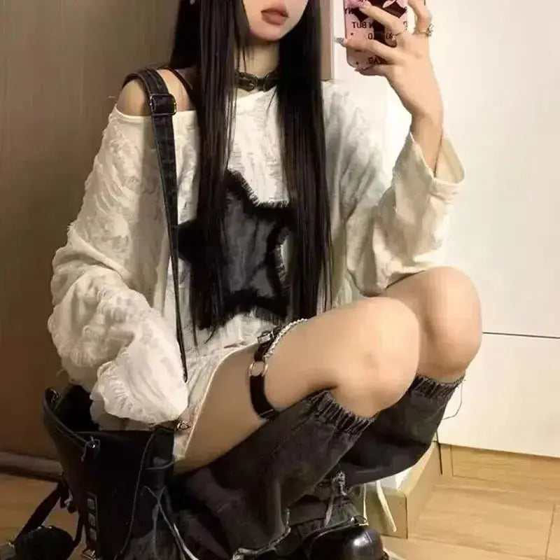 Clearance_Harajuku Tshirts Fashion Tops Star Hollow Out Long Sleeve T Shirt Korean Kawaii Ropa Mujer Casual Y2k T-shirt Clothes - LUXURY CLOTHESMy store Clearance_Harajuku Tshirts Fashion Tops Star Hollow Out Long Sleeve T Shirt Korean Kawaii Ropa Mujer Casual Y2k T-shirt Clothes My store