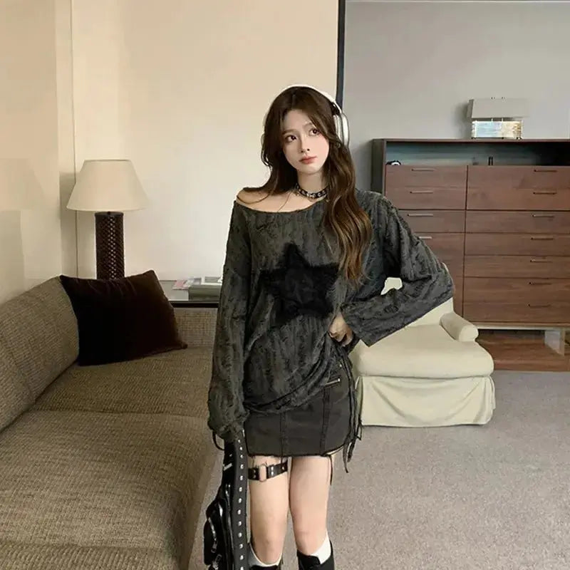 Clearance_Harajuku Tshirts Fashion Tops Star Hollow Out Long Sleeve T Shirt Korean Kawaii Ropa Mujer Casual Y2k T-shirt Clothes - LUXURY CLOTHESMy store Clearance_Harajuku Tshirts Fashion Tops Star Hollow Out Long Sleeve T Shirt Korean Kawaii Ropa Mujer Casual Y2k T-shirt Clothes My store