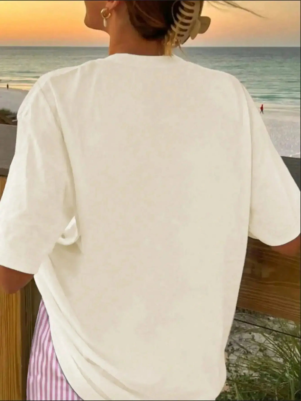 Floral Print Loose T-Shirt & Pink Striped Shorts Set for Women, Summer Casual Outfit b - LUXURY CLOTHESMy store Floral Print Loose T-Shirt & Pink Striped Shorts Set for Women, Summer Casual Outfit b My store