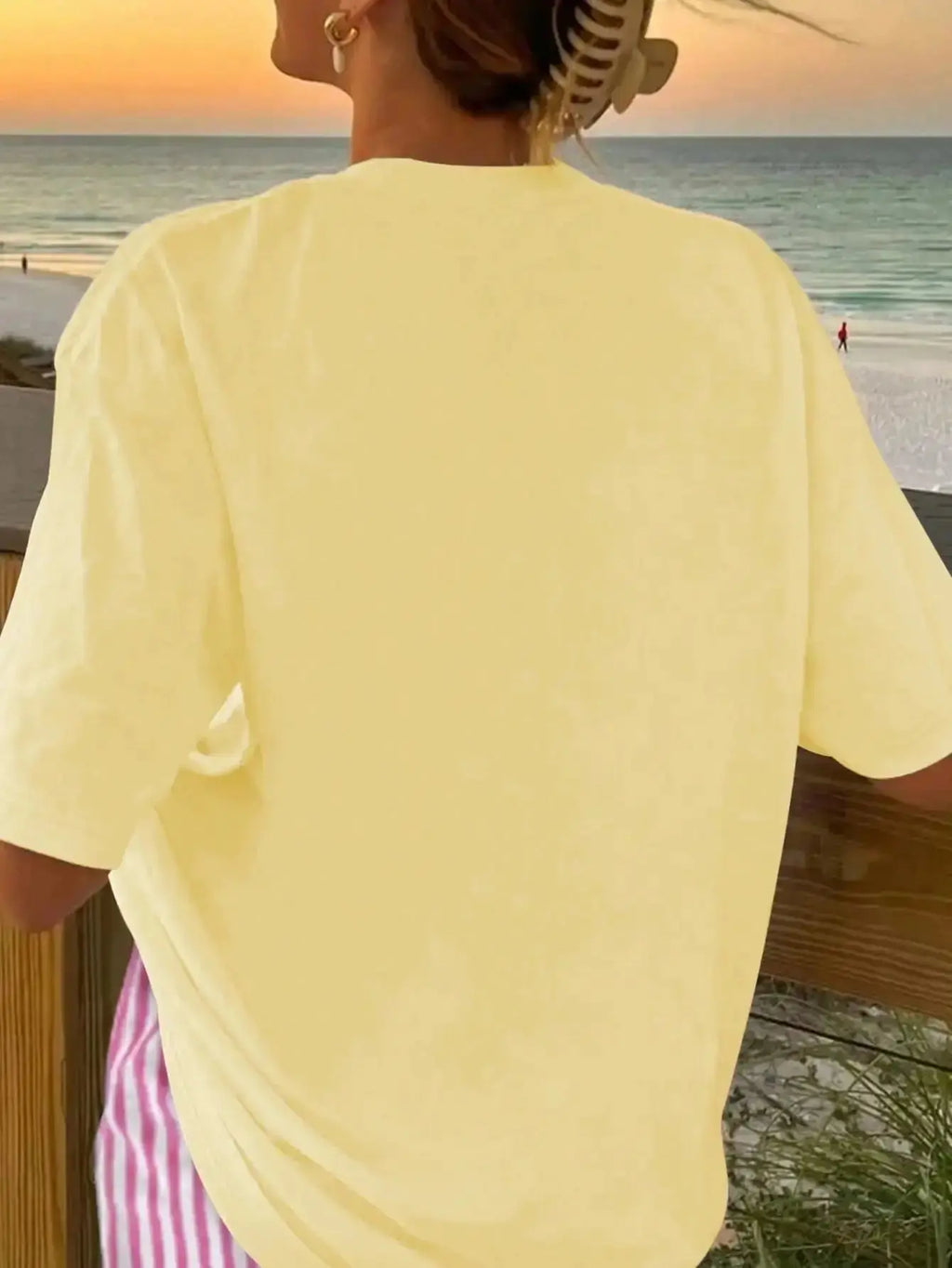 Floral Print Loose T-Shirt & Pink Striped Shorts Set for Women, Summer Casual Outfit b - LUXURY CLOTHESMy store Floral Print Loose T-Shirt & Pink Striped Shorts Set for Women, Summer Casual Outfit b My store