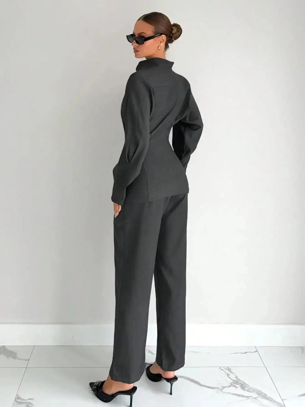 Grey 2 - Piece Women's T-Shirt Set, Business Casual Office Wear, Modern Commuter Outfit for Winter - LUXURY CLOTHESMy store Grey 2 - Piece Women's T-Shirt Set, Business Casual Office Wear, Modern Commuter Outfit for Winter My store