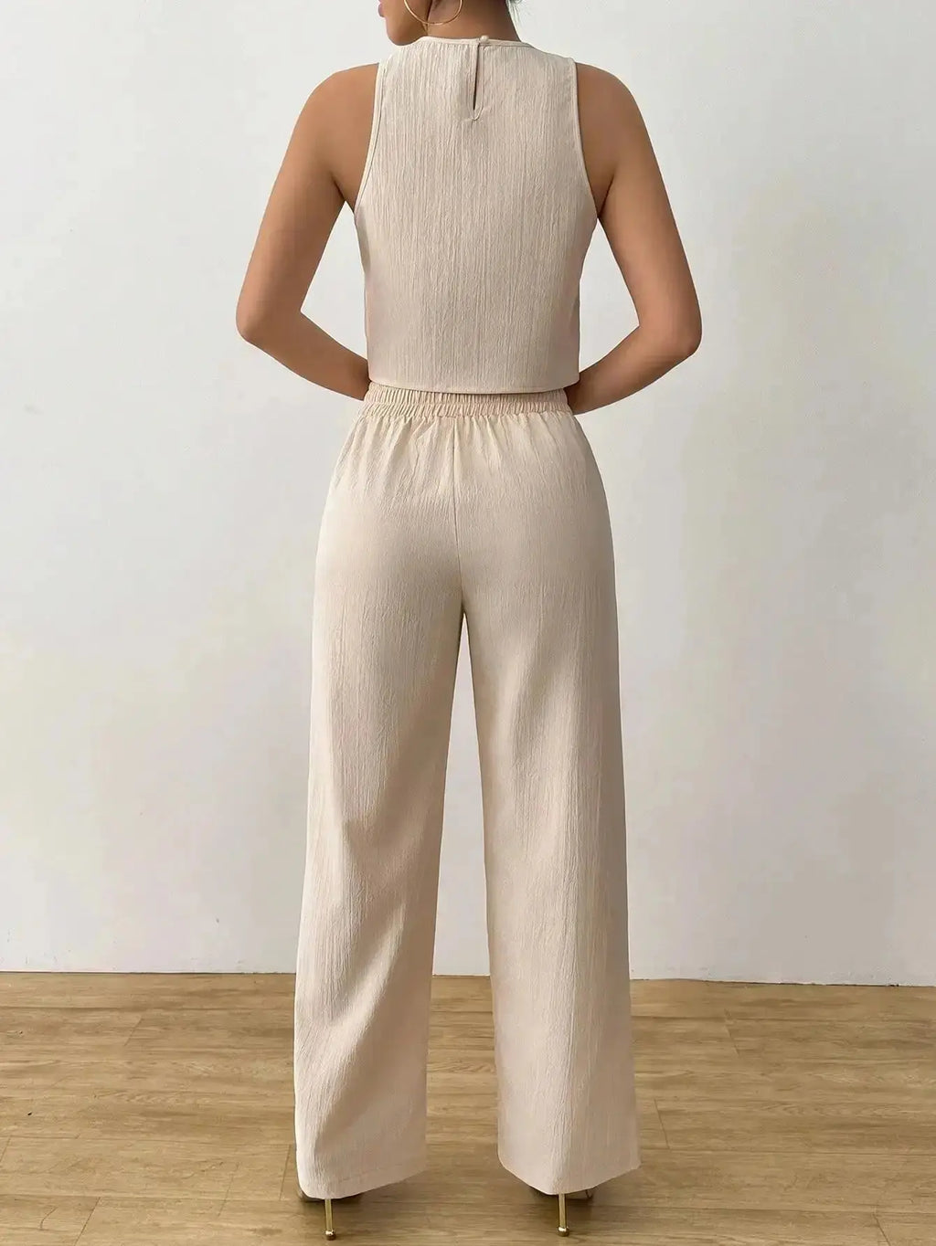 LUNE Women's Elegant 2 - Piece Set: Hollow Out Crop Top & Wide Leg Pants with Tie Waist - LUXURY CLOTHESMy store LUNE Women's Elegant 2 - Piece Set: Hollow Out Crop Top & Wide Leg Pants with Tie Waist My store