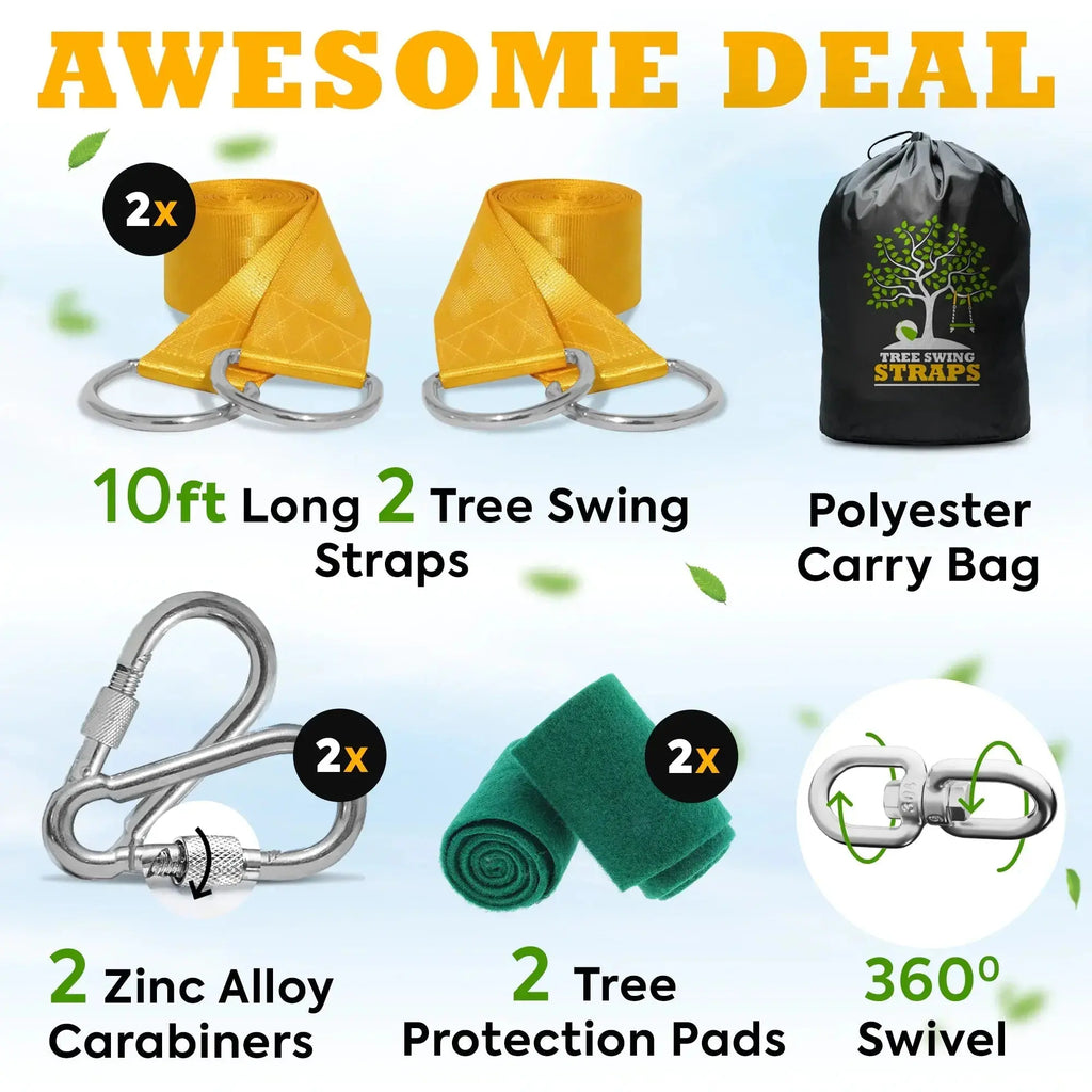 Safe Tree Swing Hanging Kit (Set of 2) - 10ft Long Straps with Two Alloy Carabiners and 2000 Lb Breaking Strength - Easy & Fast Installation for All - LUXURY CLOTHESLuxe & ClothingSafe Tree Swing Hanging Kit (Set of 2) - 10ft Long Straps with Two Alloy Carabiners and 2000 Lb Breaking Strength - Easy & Fast Installation for All Luxe & Clothing