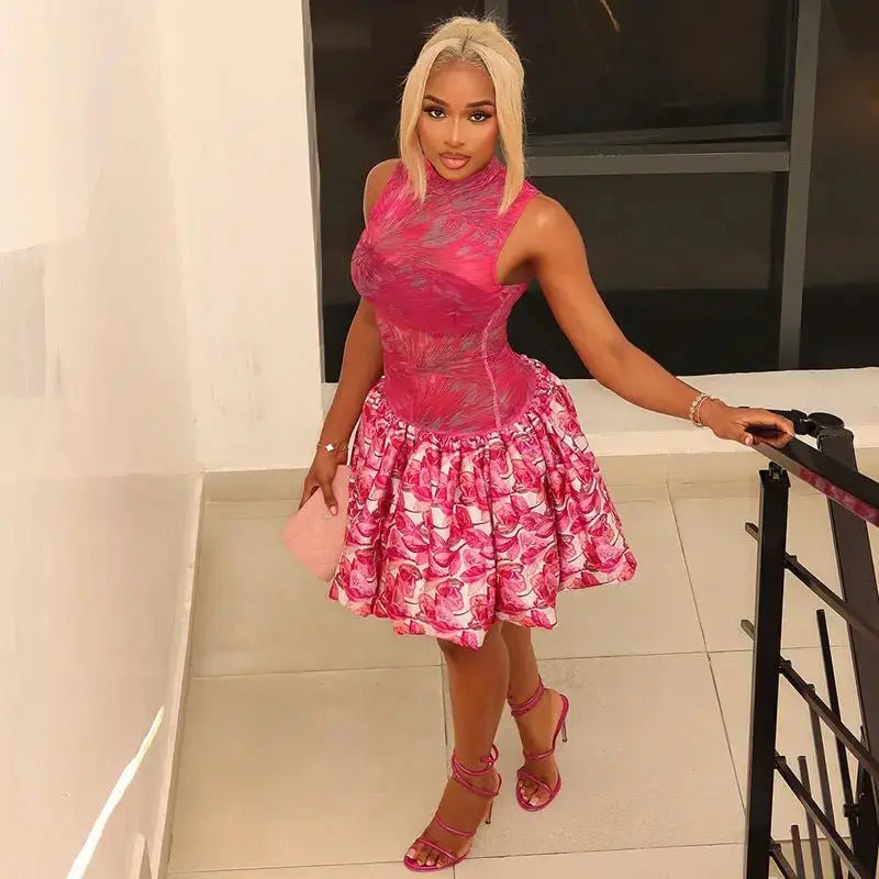 Womens Fashion Color - Block Printed Zip - Up Turtleneck Mini Dress - LUXURY CLOTHESMy store Womens Fashion Color - Block Printed Zip - Up Turtleneck Mini Dress My store