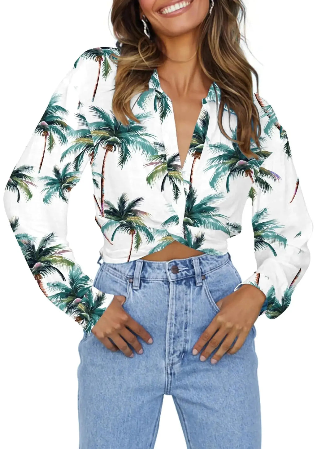 Zeagoo Floral V - Neck Twisted Hem Crop Blouse - LUXURY CLOTHESLuxe & ClothingZeagoo Floral V - Neck Twisted Hem Crop Blouse Luxe & Clothing